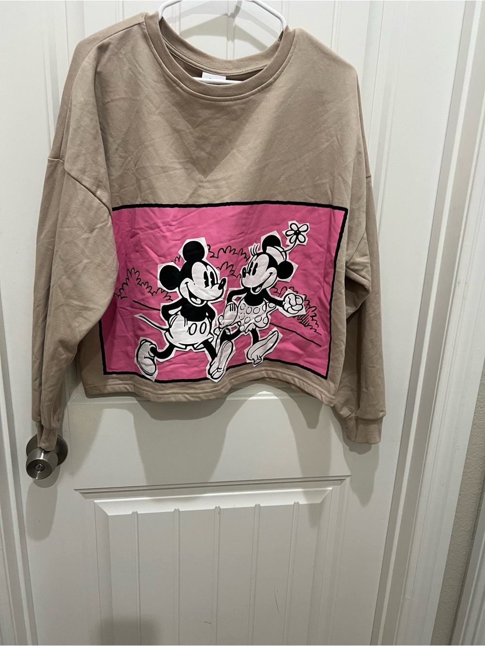 Disney Beige Sweatshirt with Pink Mickey & Minnie Panel